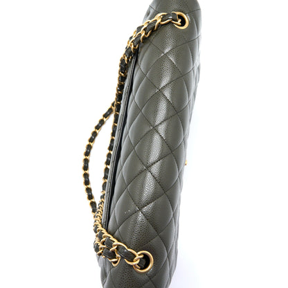 Chanel Maxi Classic Double Flap Bag Caviar Olive Green Brushed