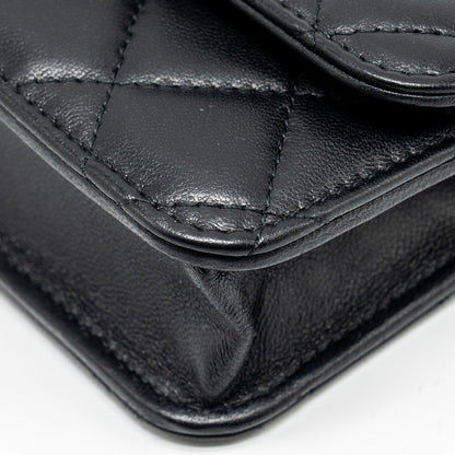 Chanel Pearl Crush mini flap wallet with chain lambskin black  (microchip)