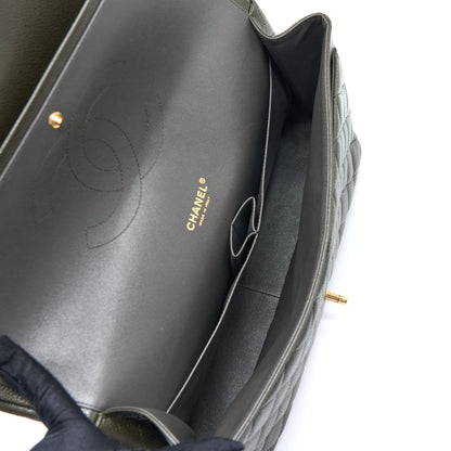 Chanel Maxi Classic Double Flap Bag Caviar Olive Green Brushed
