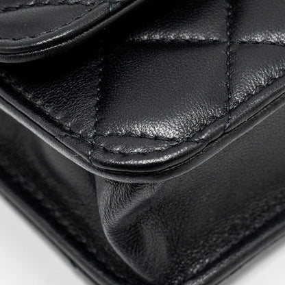 Chanel Pearl Crush mini flap wallet with chain lambskin black  (microchip)