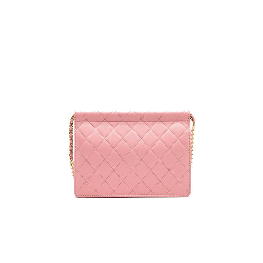 Chanel quilted Pearl Chain Goat Skin flap Bag PINK
