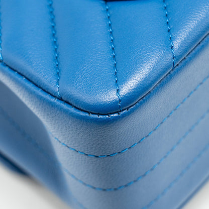 Chanel Mini Rectangular Flap Bag Chevron Lambskin Blue L