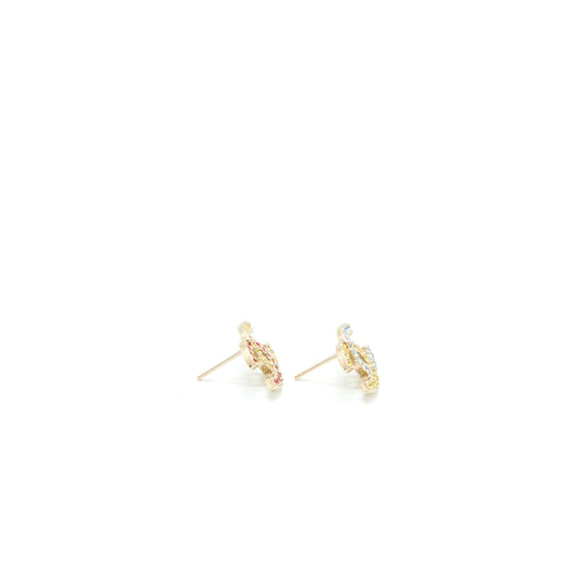 Chanel CC Logo Earrings Crystal Multicolour Light Gold Tone