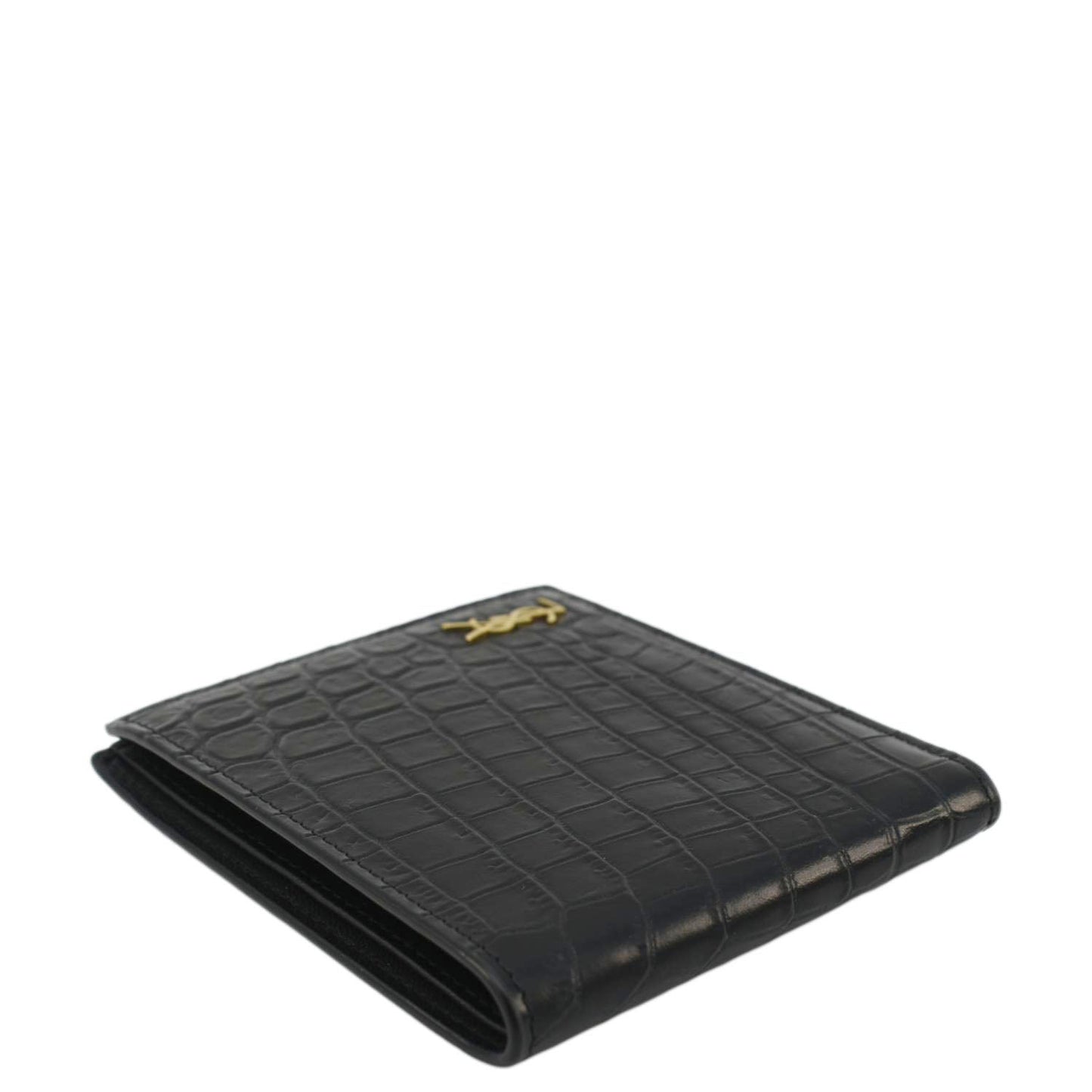 YVES SAINT LAURENT Crocodile Print Leather Billfold Wallet Black