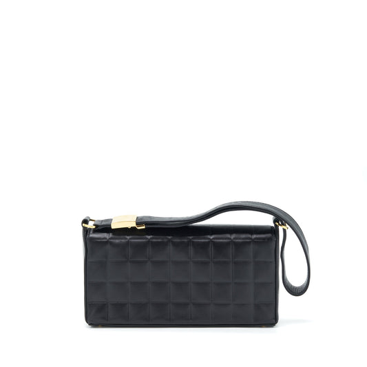 Chanel Vintage Chocolate Bar Flap Shoulder Bag Lambskin Black