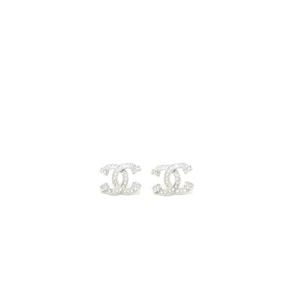 Chanel 23P CC Logo Earrings Crystal Silver Tone