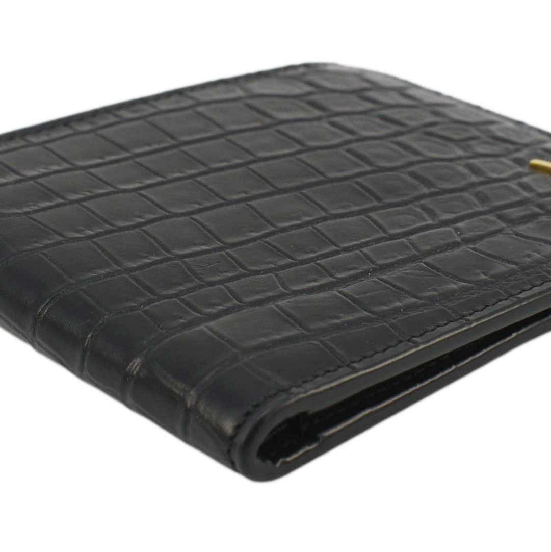 YVES SAINT LAURENT Crocodile Print Leather Billfold Wallet Black