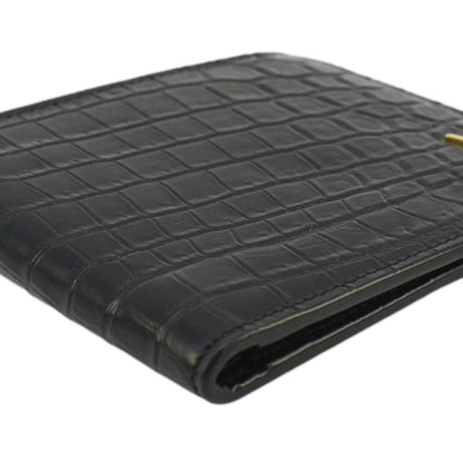 YVES SAINT LAURENT Crocodile Print Leather Billfold Wallet Black