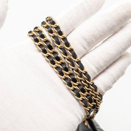Chanel 21A top handle mini flap card holder with chain lambskin black