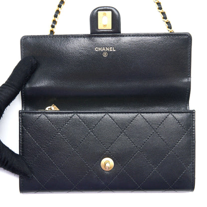 Chanel Pearl Flap Wallet on Chain Goatskin Black