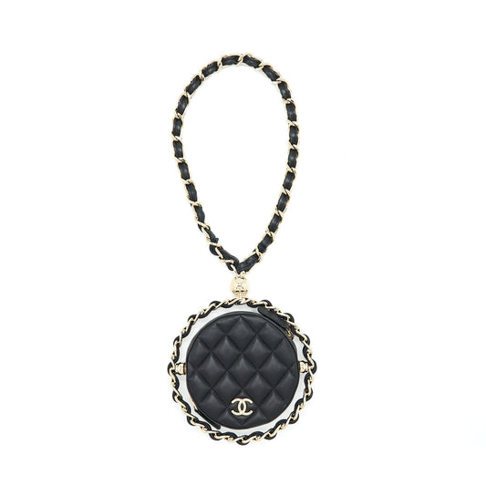 Chanel Round Clutch With Chain Lambskin Black L