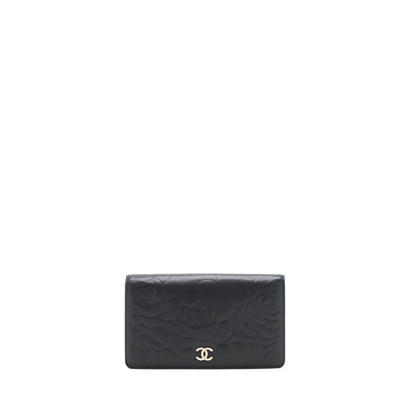 Chanel Camellia Fold Long Wallet Lambskin black / silver