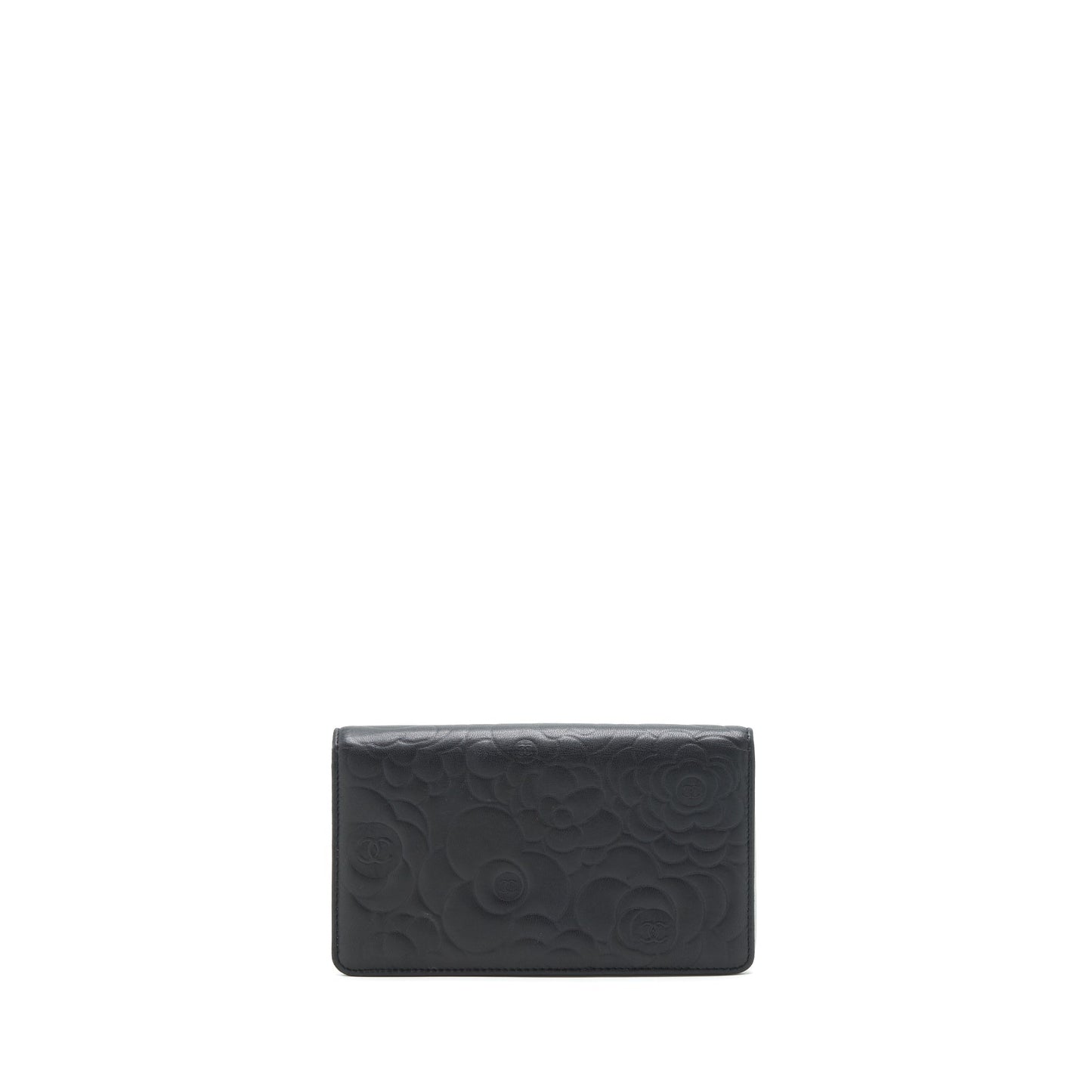 Chanel Camellia Fold Long Wallet Lambskin black / silver