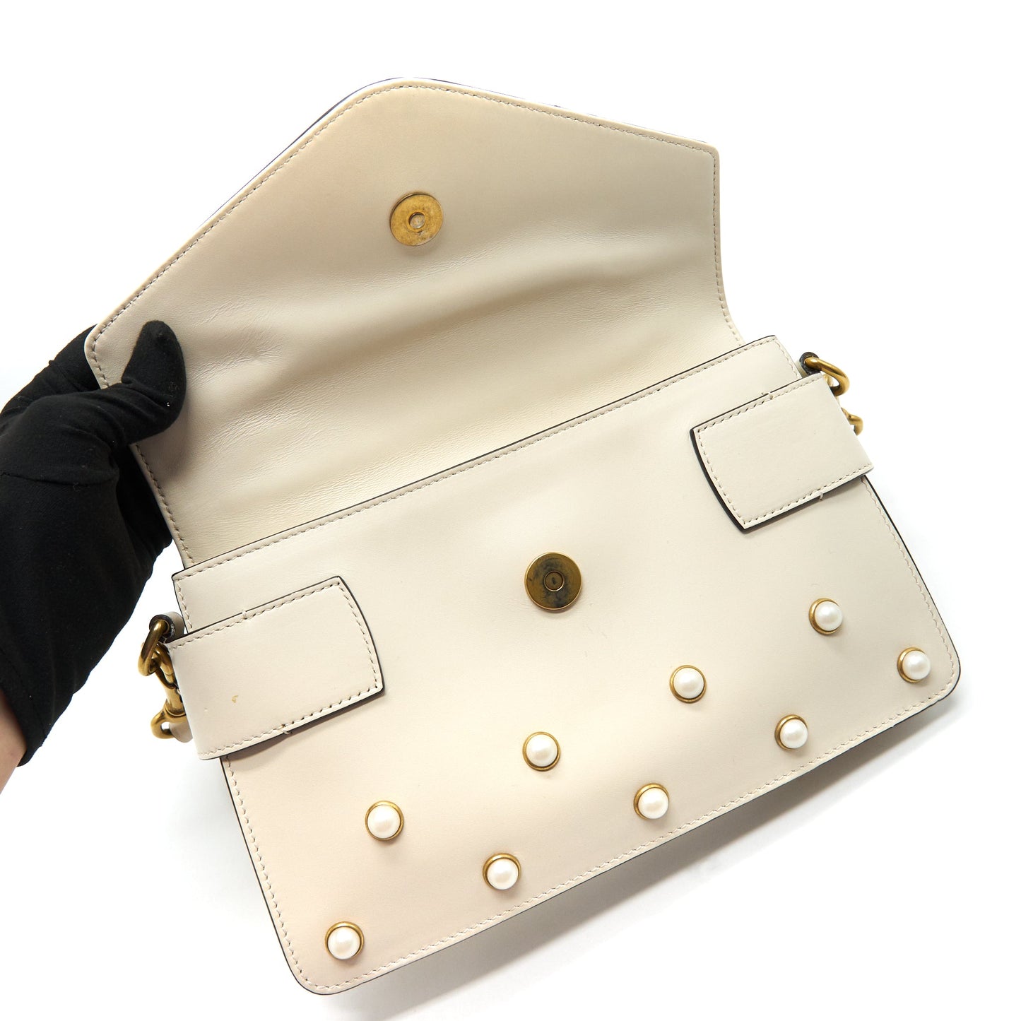Gucci Embellished Broadway Bee Bag White