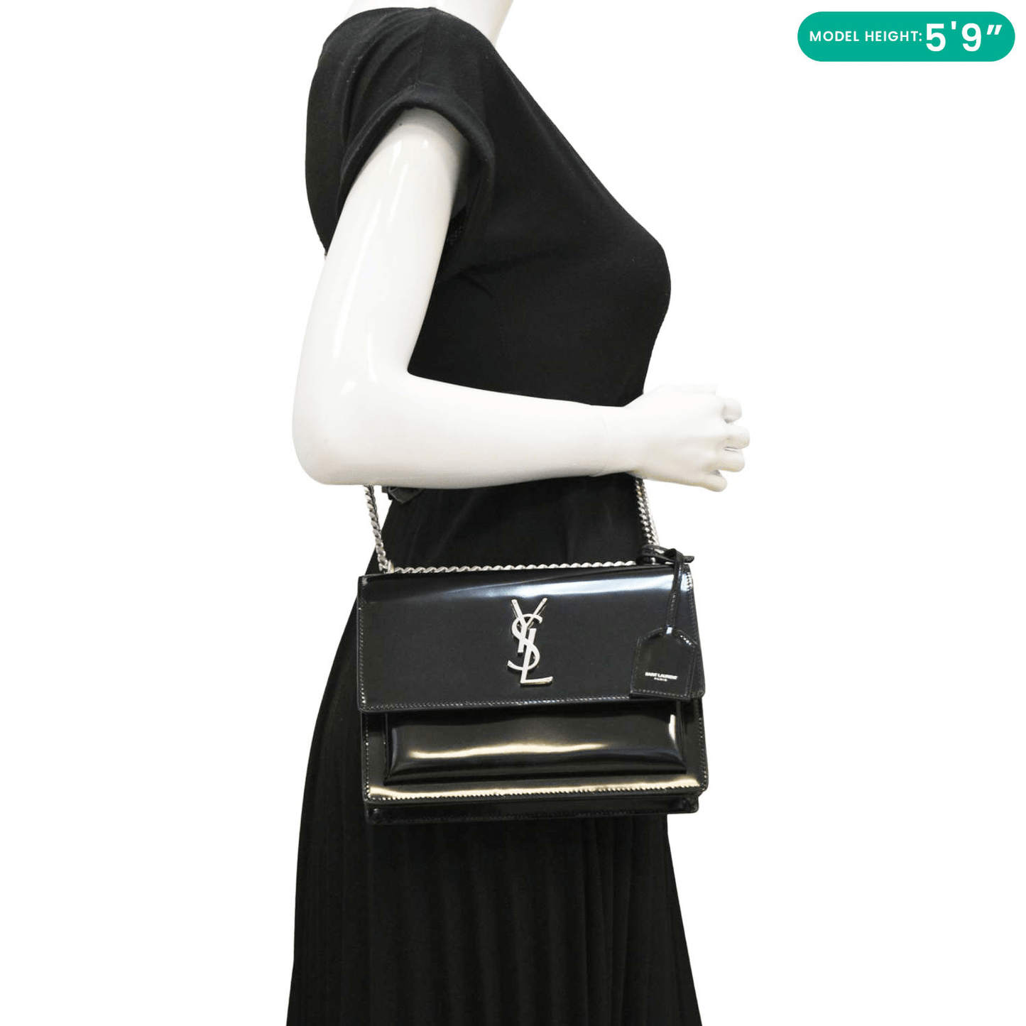 YVES SAINT LAURENT Monogram Sunset Medium Leather Shoulder Bag Black