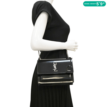 YVES SAINT LAURENT Monogram Sunset Medium Leather Shoulder Bag Black