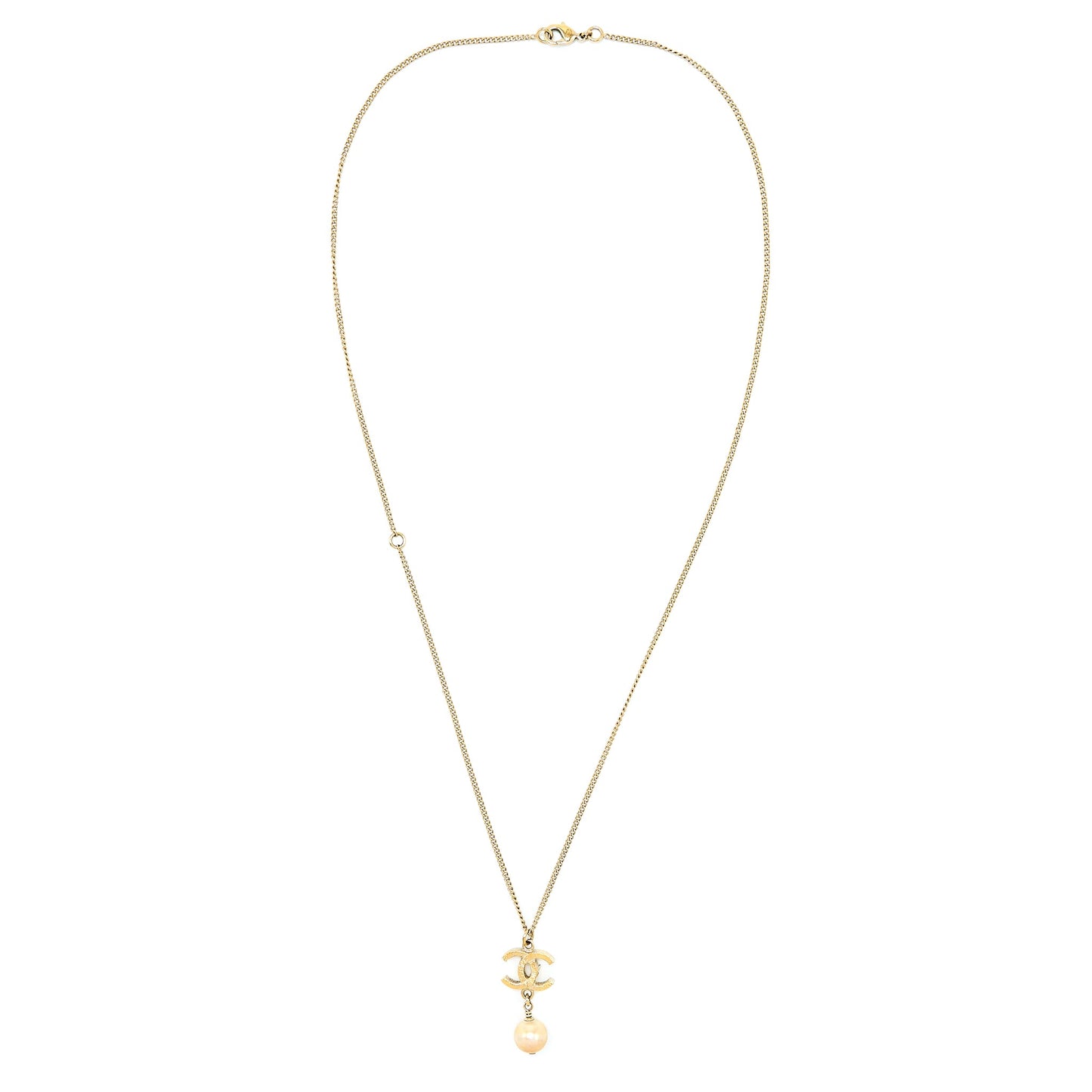 Chanel CC Logo Necklace with Pearl Light Gold Tone