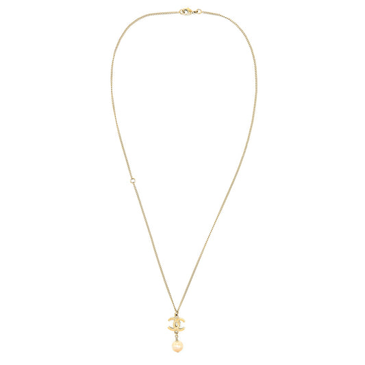 Chanel CC Logo Necklace with Pearl Light Gold Tone