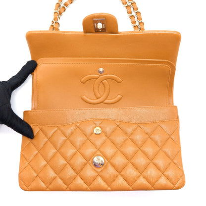 Chanel Medium Classic Double Flap Bag Caviar Caramel L (Microchip)