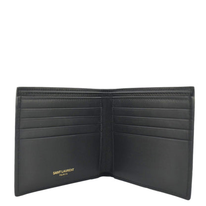 YVES SAINT LAURENT Crocodile Print Leather Billfold Wallet Black