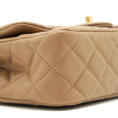 Chanel 22B Pearl Crush Mini Rectangular Flap Bag Lambskin Dark Beige  (Microchip)