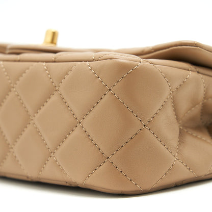 Chanel 22B Pearl Crush Mini Rectangular Flap Bag Lambskin Dark Beige  (Microchip)