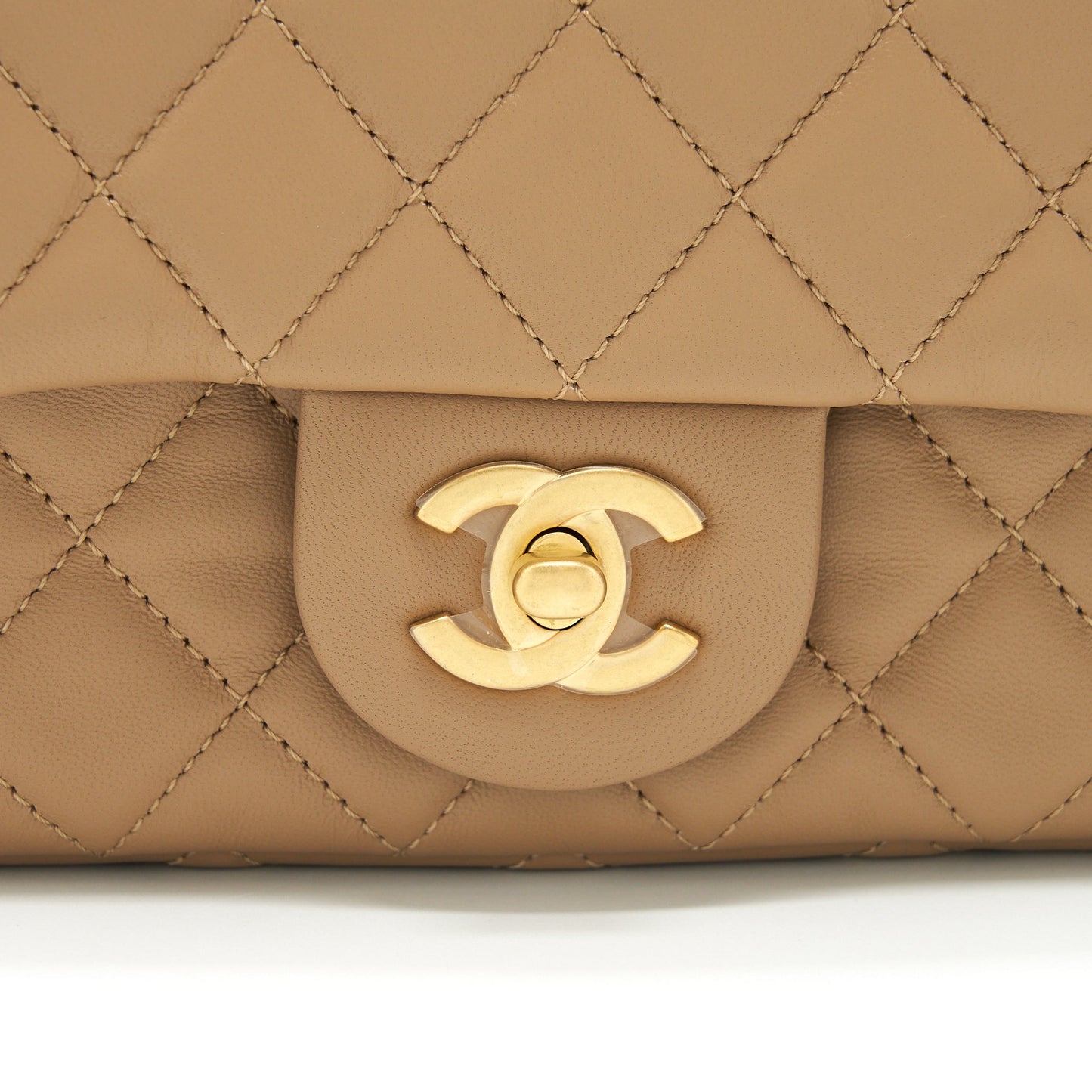 Chanel 22B Pearl Crush Mini Rectangular Flap Bag Lambskin Dark Beige  (Microchip)