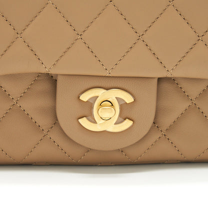 Chanel 22B Pearl Crush Mini Rectangular Flap Bag Lambskin Dark Beige  (Microchip)