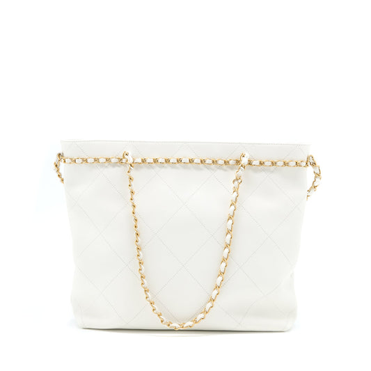 Chanel Tote Bag Quilted Calfskin White Brushed