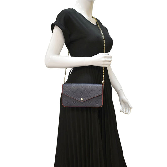 LOUIS VUITTON Felicie Monogram Empreinte Pochette Crossbody Bag Marine Rouge