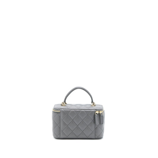 Chanel Top Handle Long Vanity with Chain Lambskin Grey L (Microchip)
