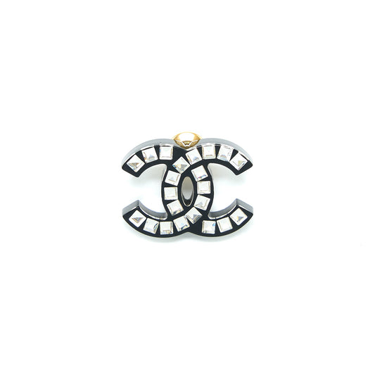 Chanel CC Logo Brooch With Crystal Gold Tone