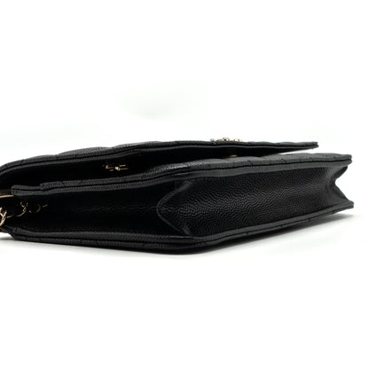 Chanel 23k Detailed CC Logo Wallet On Chain Caviar Black L (microchip)