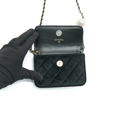 Chanel Velvet Pearl Crush Mini Belt Bag Black with L