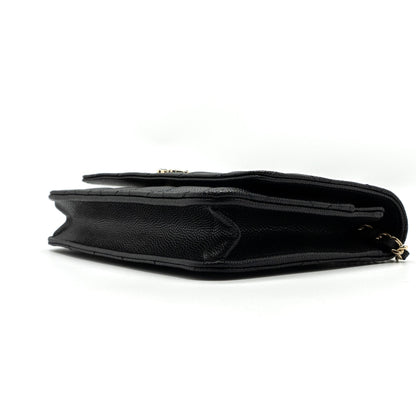 Chanel 23k Detailed CC Logo Wallet On Chain Caviar Black L (microchip)