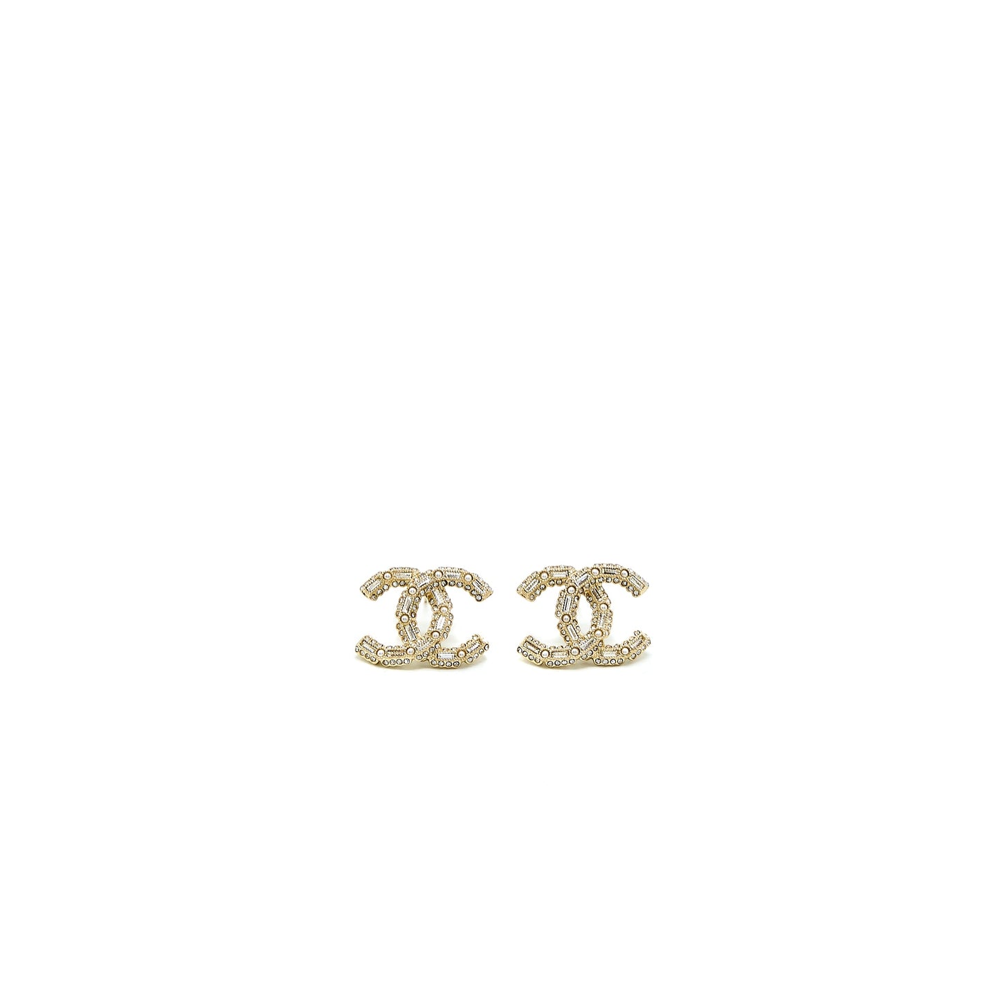 Chanel CC Logo Earring Pearl/Crystal Light Gold Tone