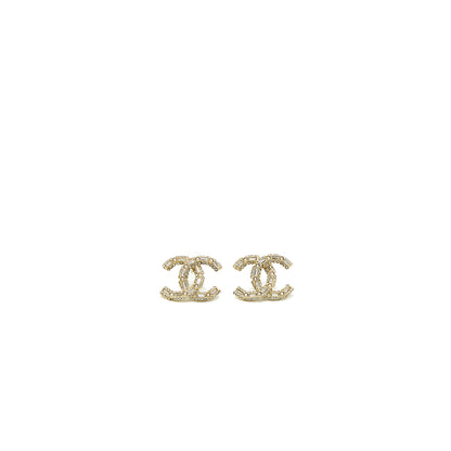 Chanel CC Logo Earring Pearl/Crystal Light Gold Tone