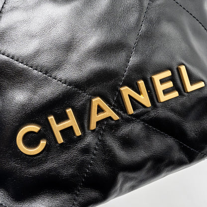 Chanel Mini 22 Bag Shiny Calfskin Black  (Microchip)