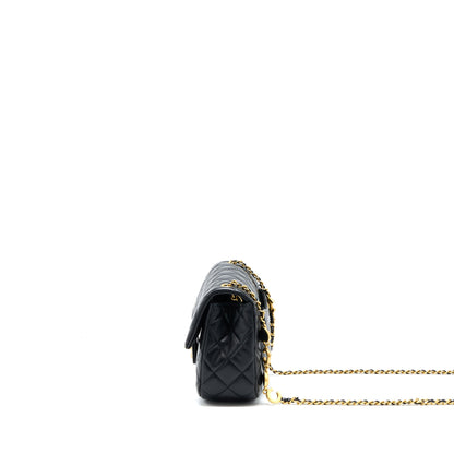 Chanel 22K Coco Chain Quilted Flap Bag Lambskin Black Brushed  (Microchip)