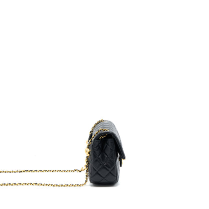 Chanel 22K Coco Chain Quilted Flap Bag Lambskin Black Brushed  (Microchip)