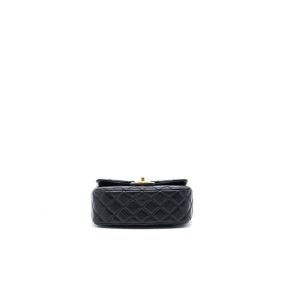 Chanel 22K Coco Chain Quilted Flap Bag Lambskin Black Brushed  (Microchip)