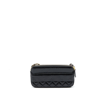 Chanel Double Zip Wallet On Chain Aged Calfskin Black Multicolour Hardware