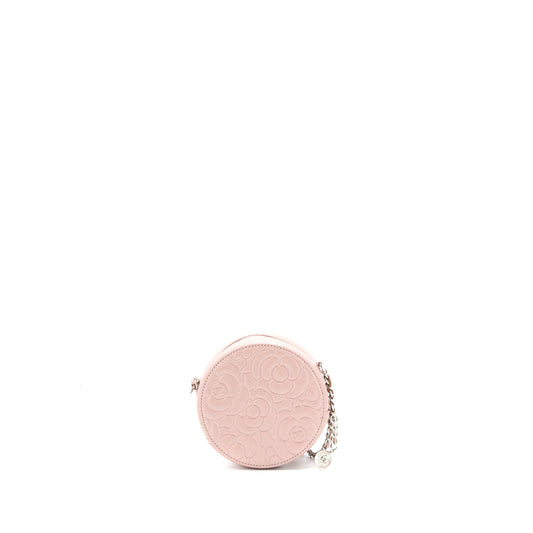 Chanel Round Clutch With Chain Camellia Calfskin Nude Pink