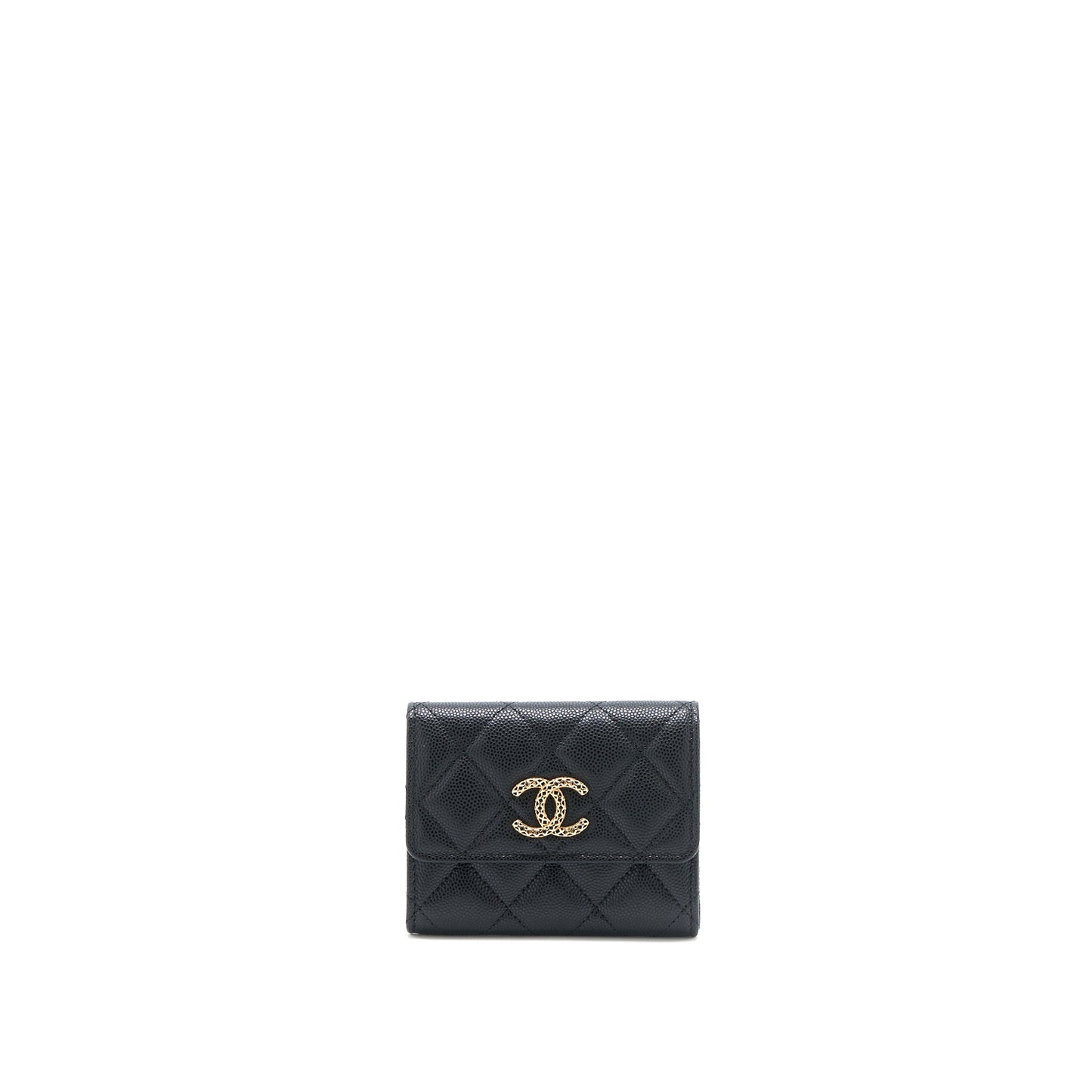 Chanel 23P Detail Logo Flap Card Holder Caviar Black L (Microchip)