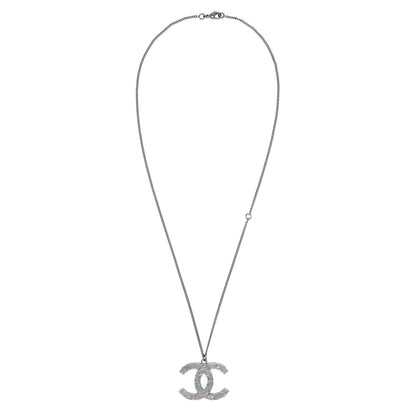Chanel Detailed CC Logo Necklace Crystal Dark Grey Tone