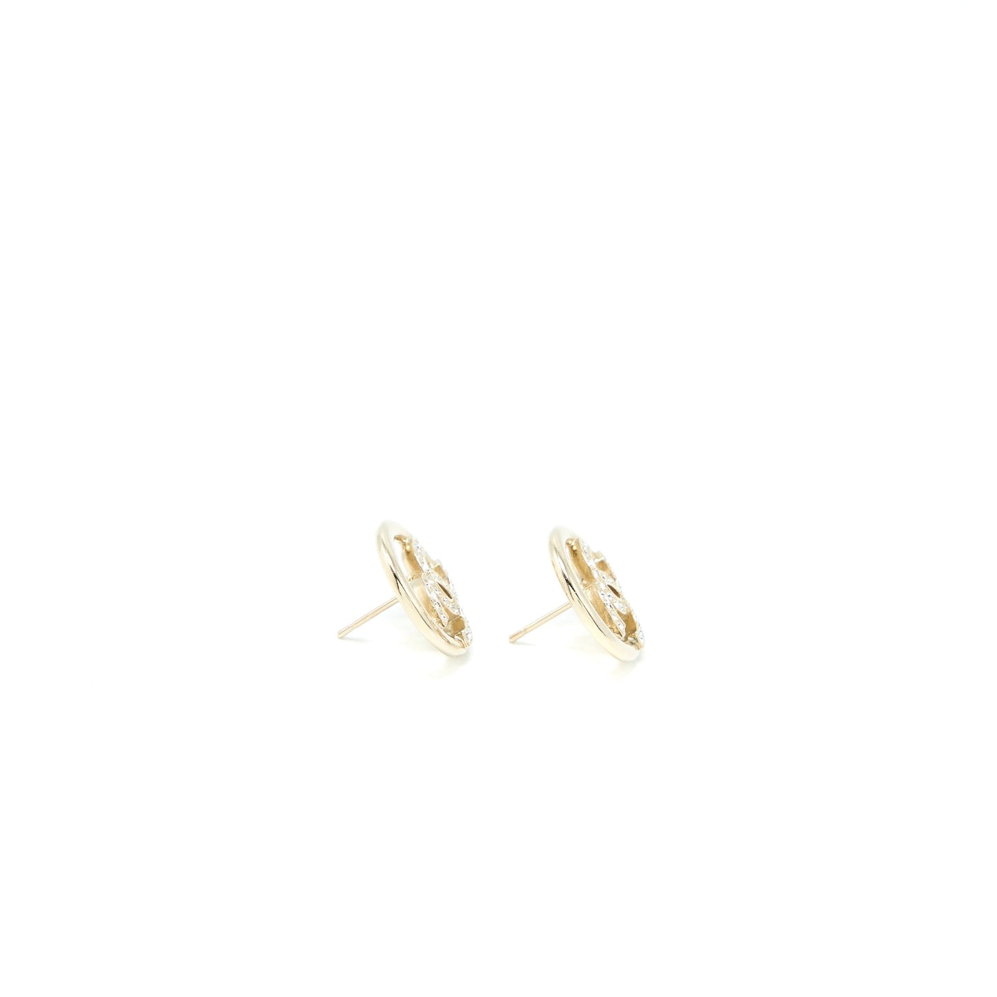 Chanel Round CC Logo Earrings Crystal Light Gold Tone