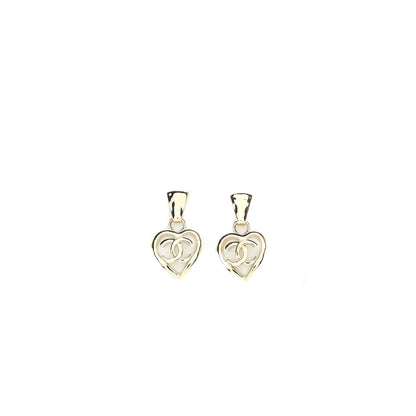 Chanel Heart Shape Dropped Earring Light Gold Tone