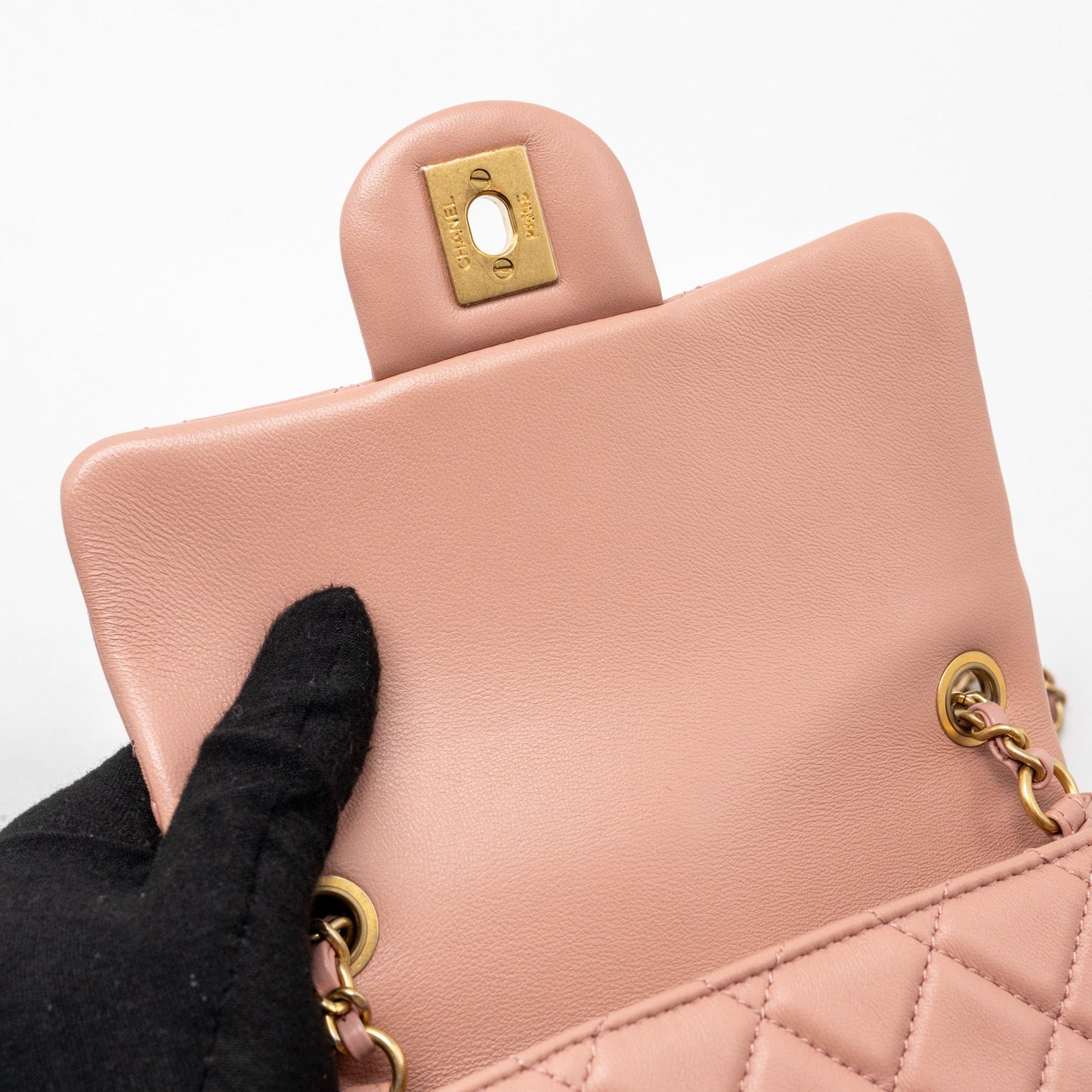 Chanel Pearl Crush Mini Square Flap Bag Lambskin Pink  (microchip)
