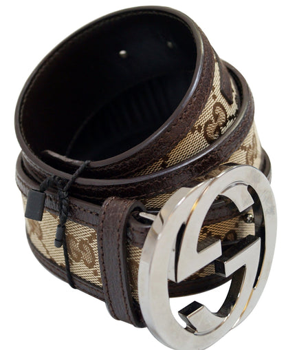 GUCCI Leather Monogram Interlocking G Belt Dark Brown Size 85/34