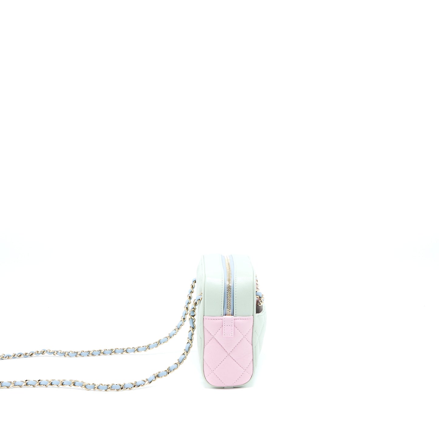 Chanel Small Camera Case Tricolour Goatskin Green Blue Pink L